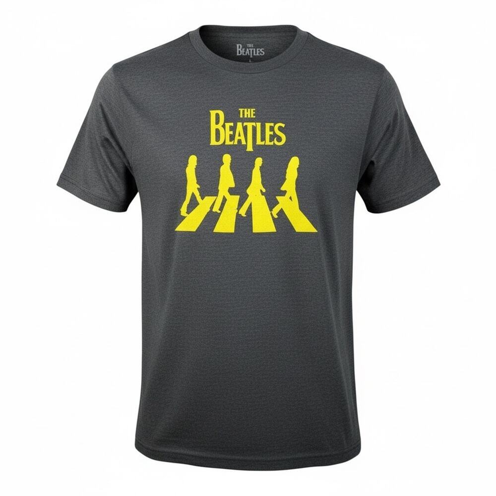 NWOT The Beatles Gray Band Tee with Yellow Abbey Road Design, Unisex Large